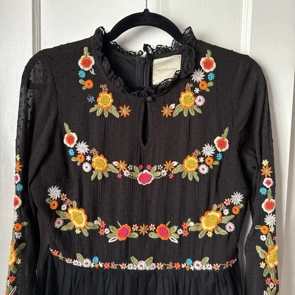 ModCloth Floral Embroidered Black Dress - Picture 2 of 6